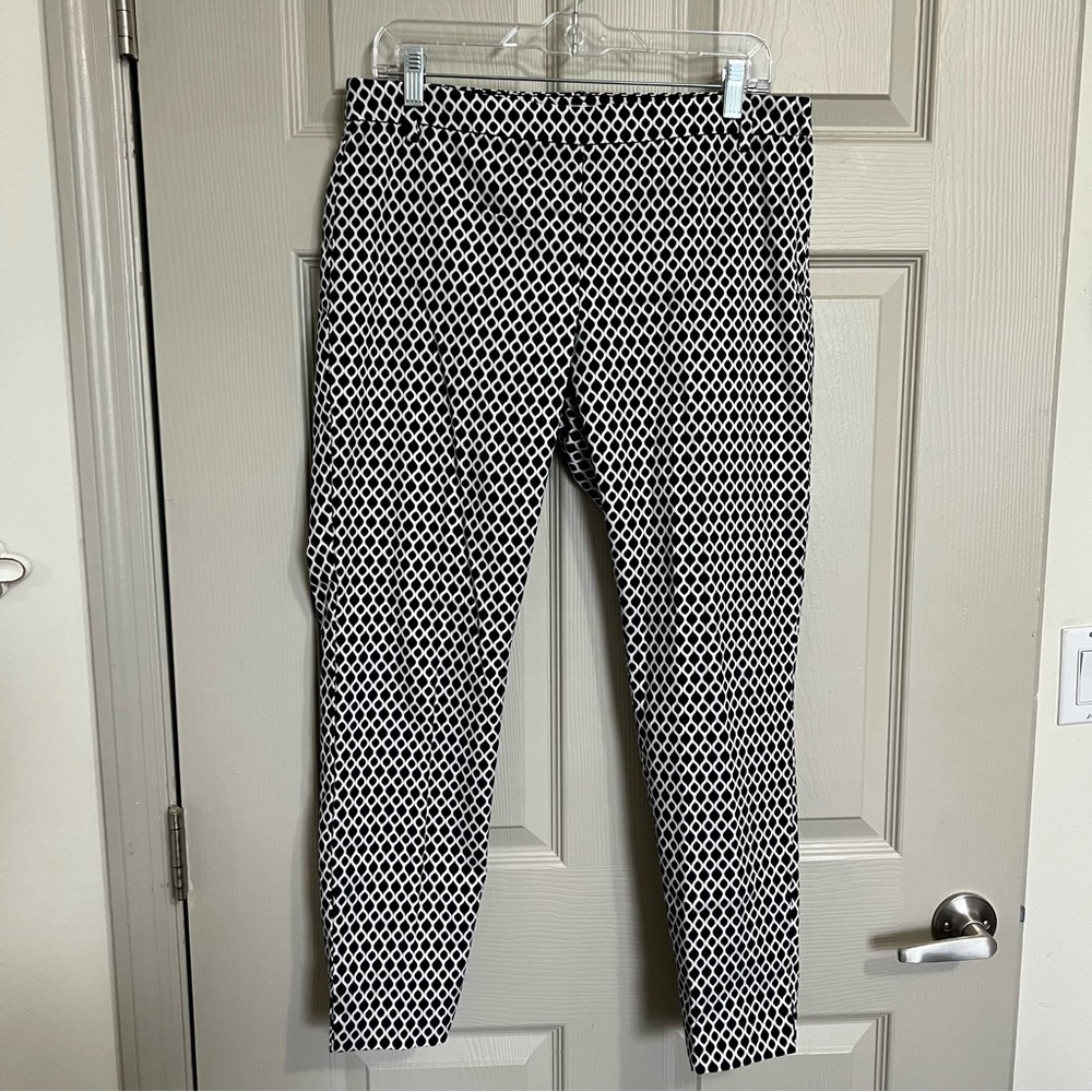 H&M WOMENS BLACK & WHITE CROPPED CIGARETTE TROUSERS SIZE 12